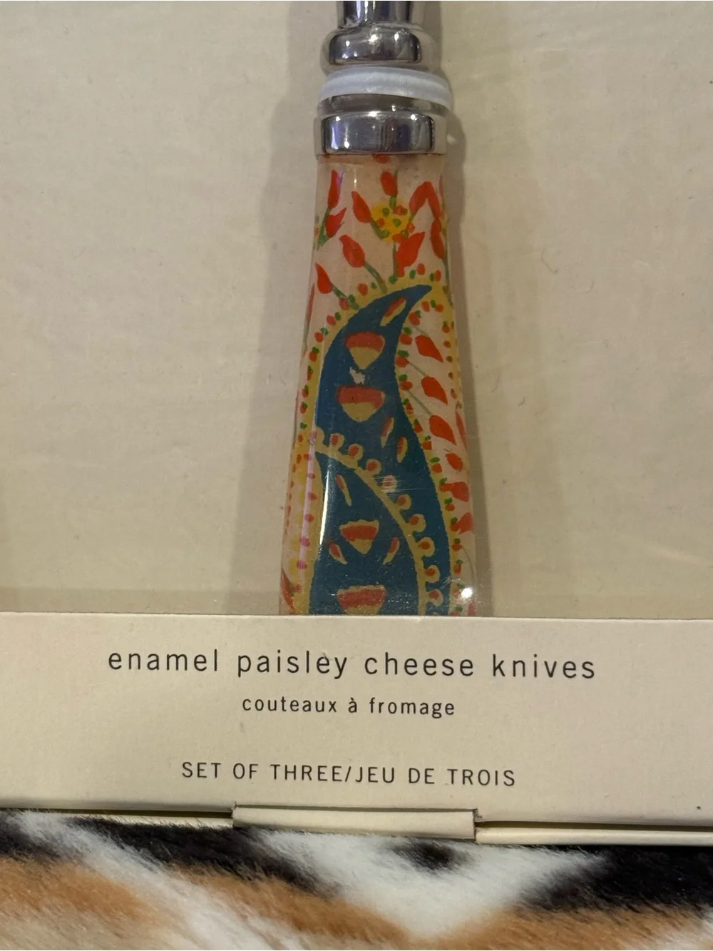 Pottery Barn Enamel Paisley Cheese Knives - New in Box